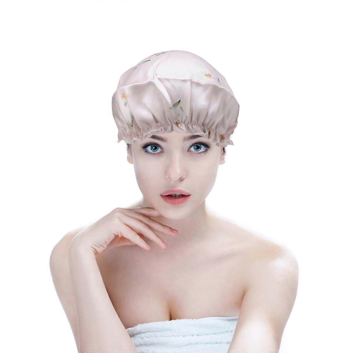 Shower Silk White Printing Bath Cap with Mood-Boosting Design for Shower Use