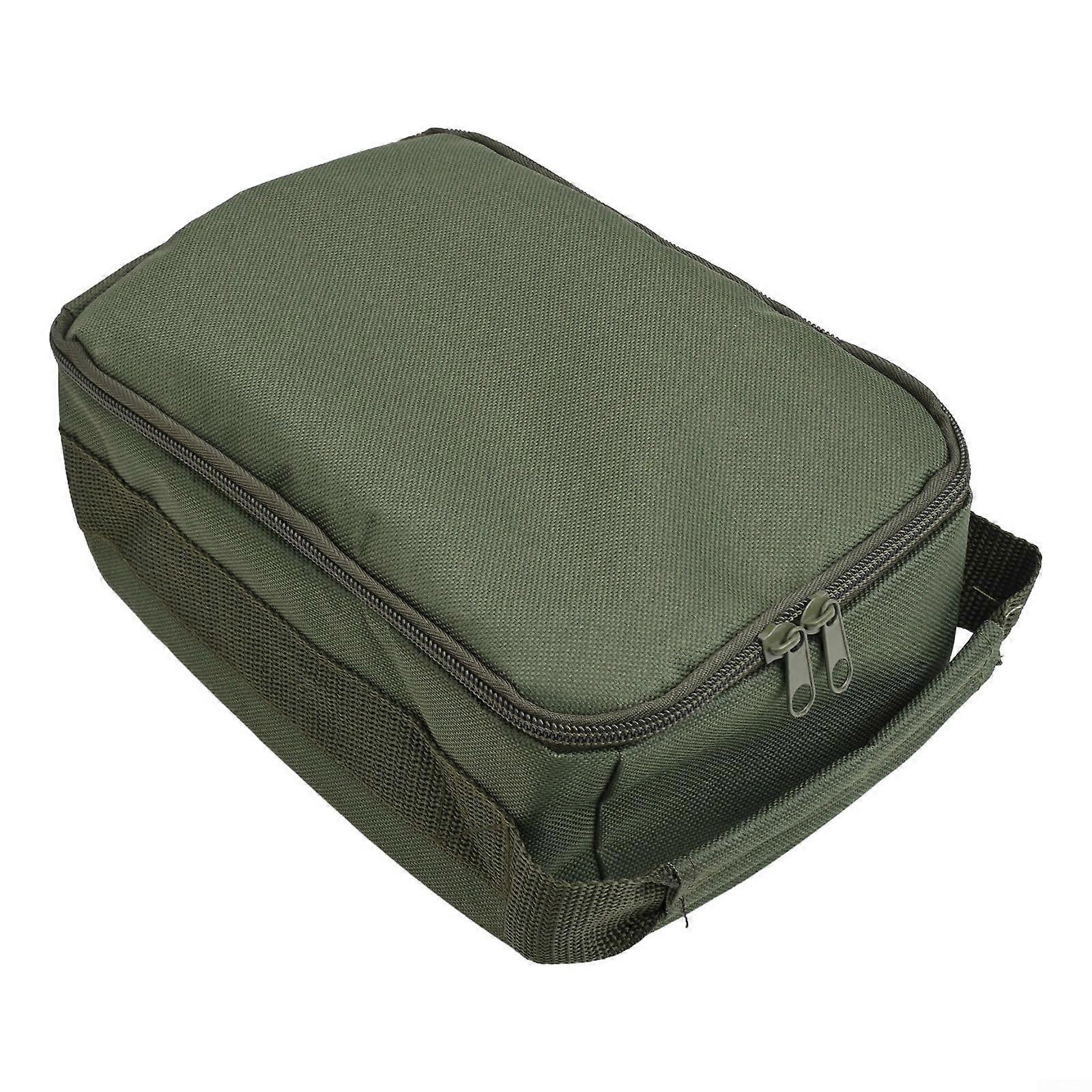 Foldable storage bag for fishing lures with inner compartments for organizing fishing gear, as shown in the image.
