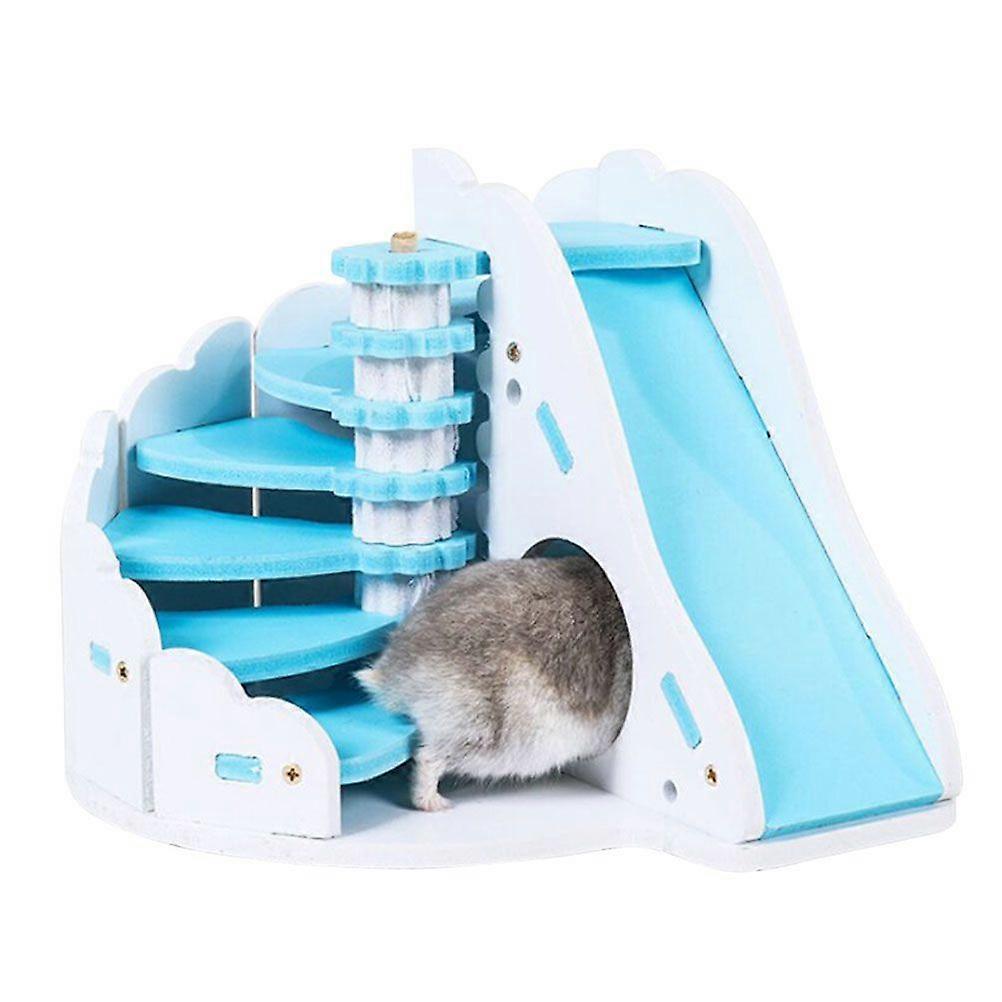Hamster Hidden House with Circular Slide Wooden Living Hut Sleeping Nest for Small Pets (Blue)