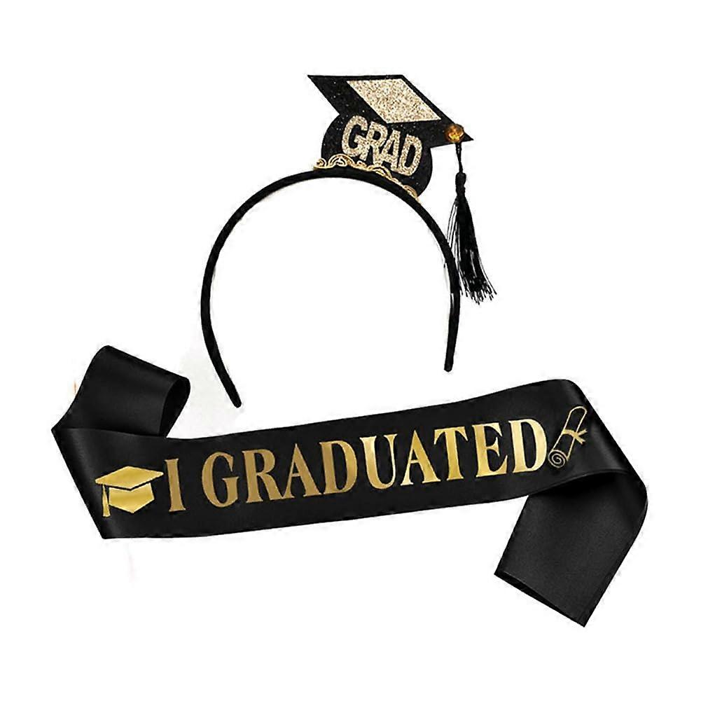 Graduation Cap Set With Headband And Gradient Satin Sash, 2024 Graduation Decor And Photo Props, Mini Bachelor Cap