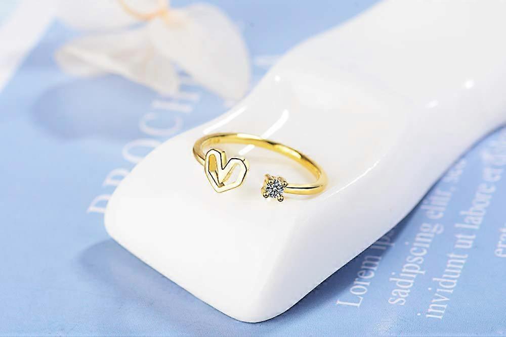 Women's Open Ring Vintage Adjustable Rose Gold Heart-Shaped Hollow Design with Crystal Zircon for Engagement and Friendship