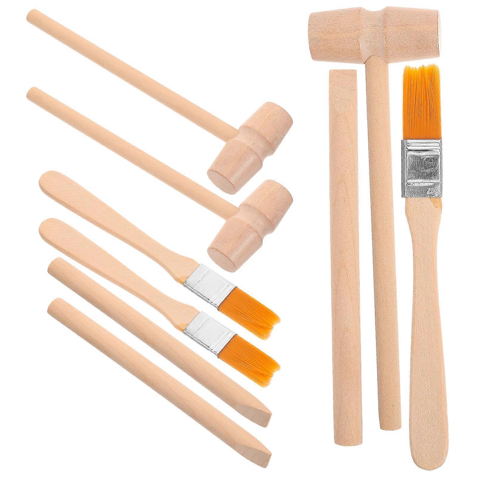 3 Sets Dinosaur Digging Tools Wooden Excavation Kit with Brush Hammer STEM Science Learning for Archaeology Exploration and Sensory Skill Development