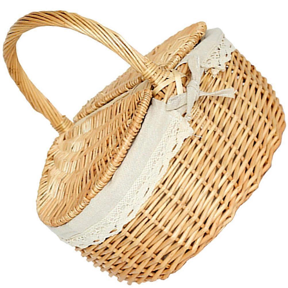 Woven Picnic Basket With Lid For Picnic And Household Items Assorted Color Artistic Style Carrying 1Pack