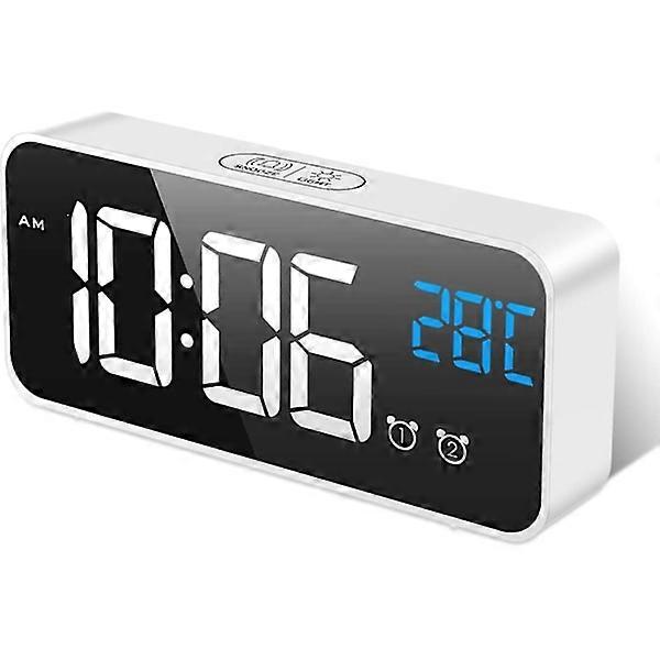 Digital Alarm Clock, Morning Mirror LED Large Screen with Adjustable Temperature, Brightness and Sound, USB Charging