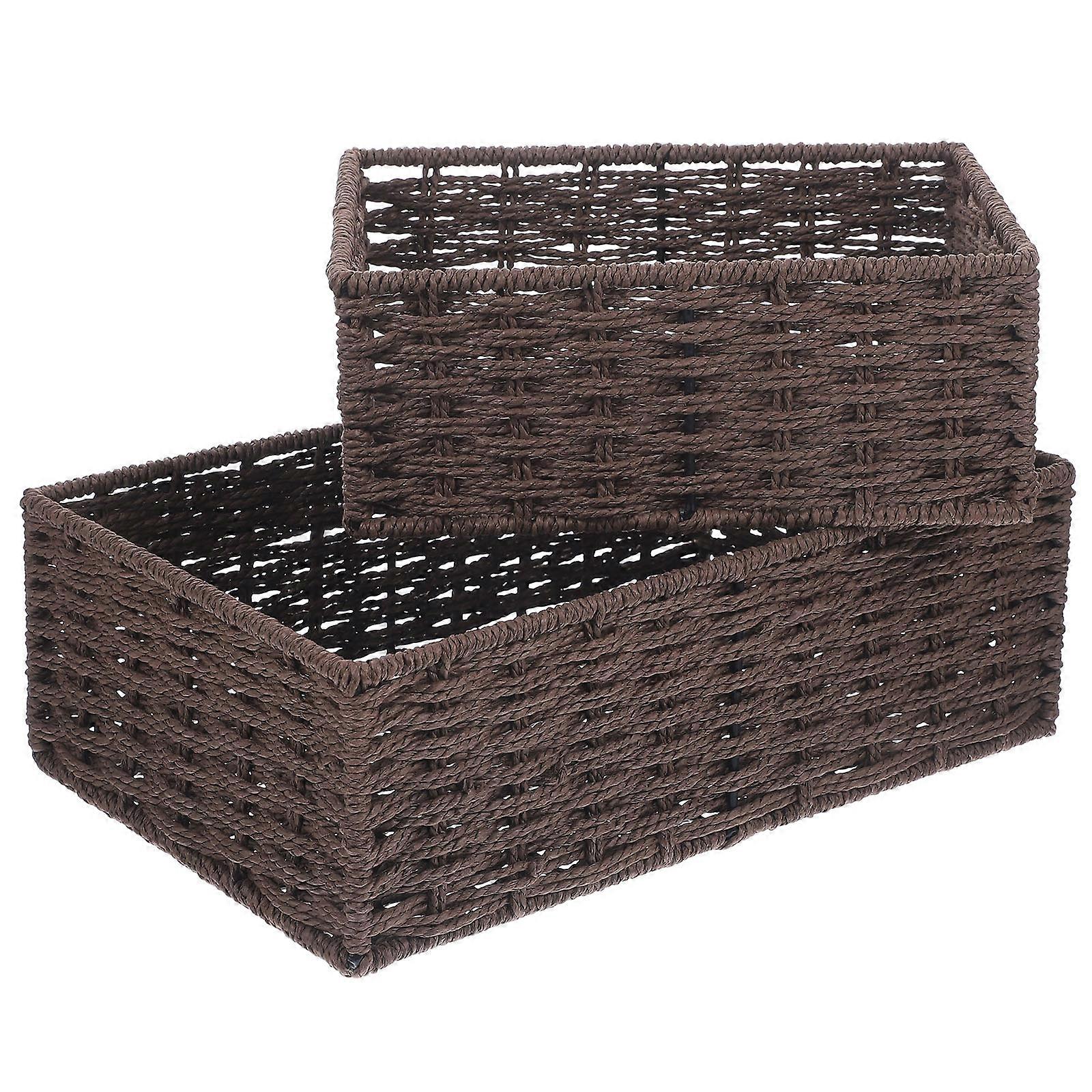 Handwoven Storage Baskets 2Pcs Decorative Paper Rope Woven Baskets Coffee Indoor Outdoor Decoration Simple Elegant Design