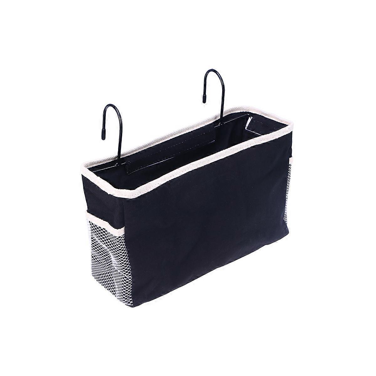 1pc Black Felt Fabric Bedside Storage Bag Holder Container Hanging Organizer for Dorm Car Bed Rails