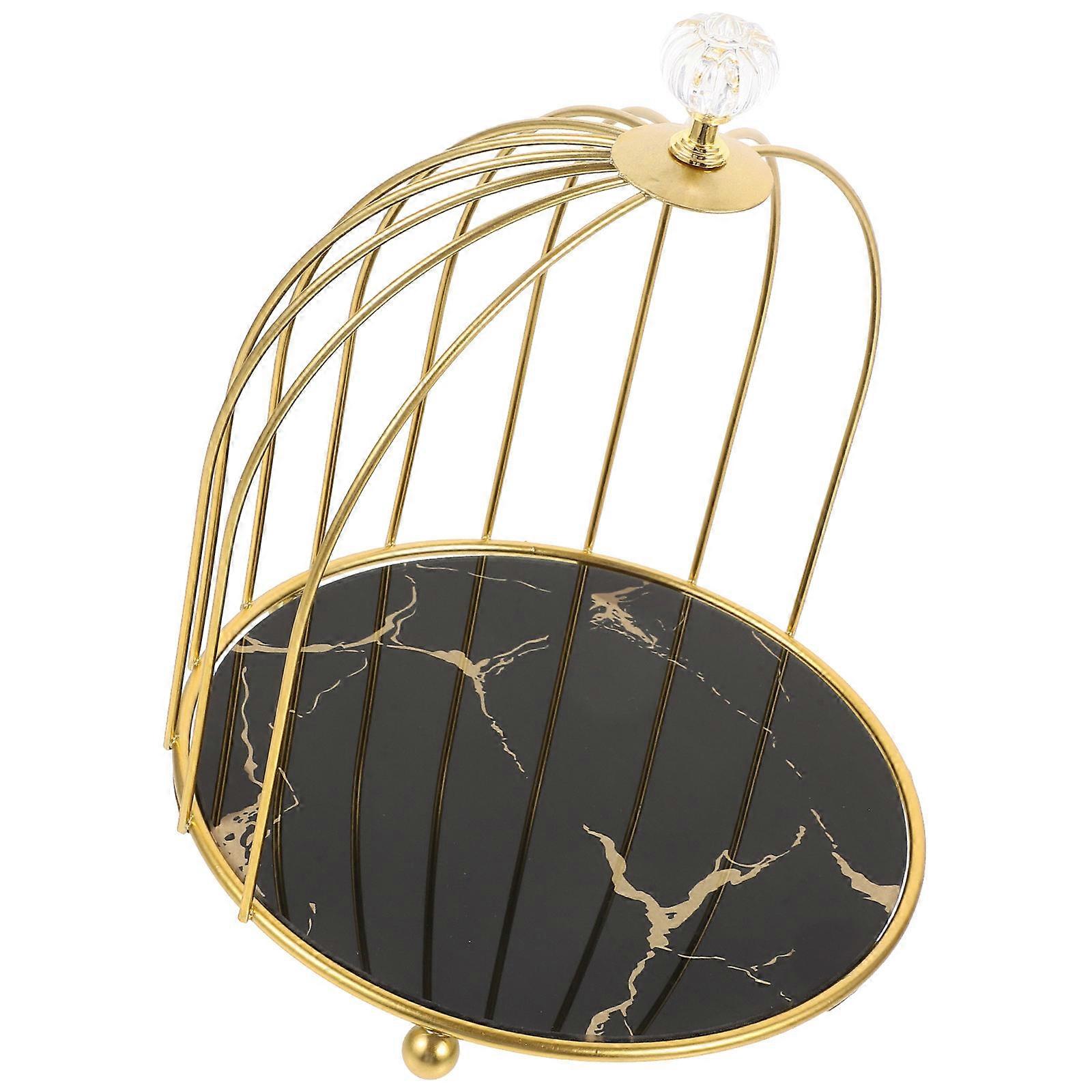 Durable Golden Iron and Glass Bathroom Organizer for Home Use with Bird Cage Design and Ample Storage