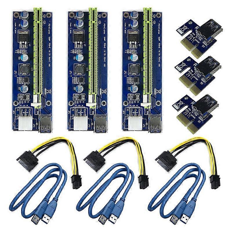 3 件 PCI-E 1X 至 16X 增强型有源转接卡 蓝色 VER009S 适配器电缆