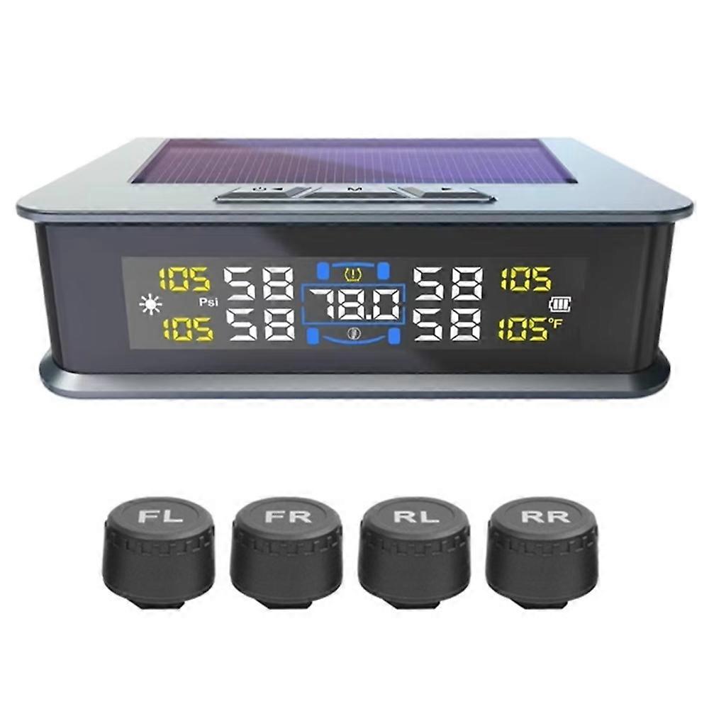 TKdaddy T15 Solar TPMS Car Tire Pressure Cabin Temperature Monitoring System with 4 External Sensors