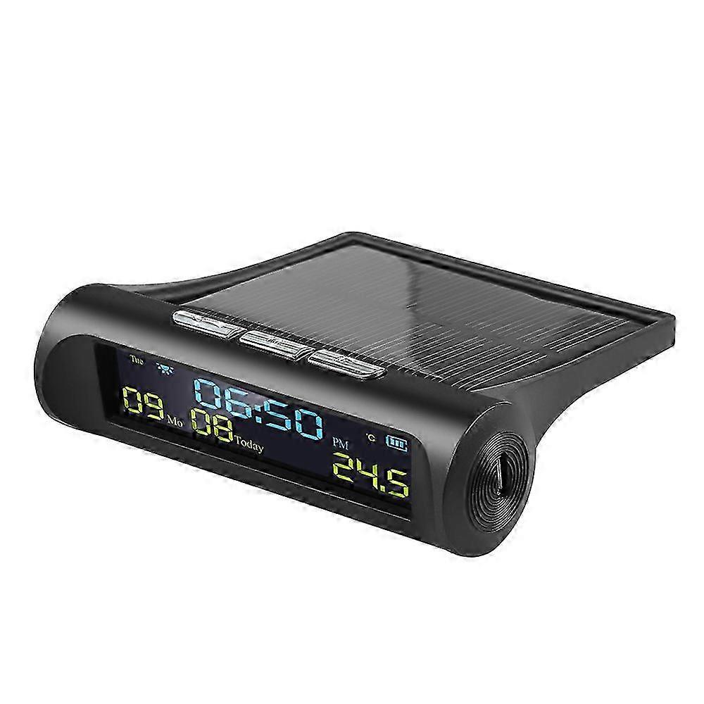 Car Dashboard Clock Solar Powered LCD Display Date Time Temperature