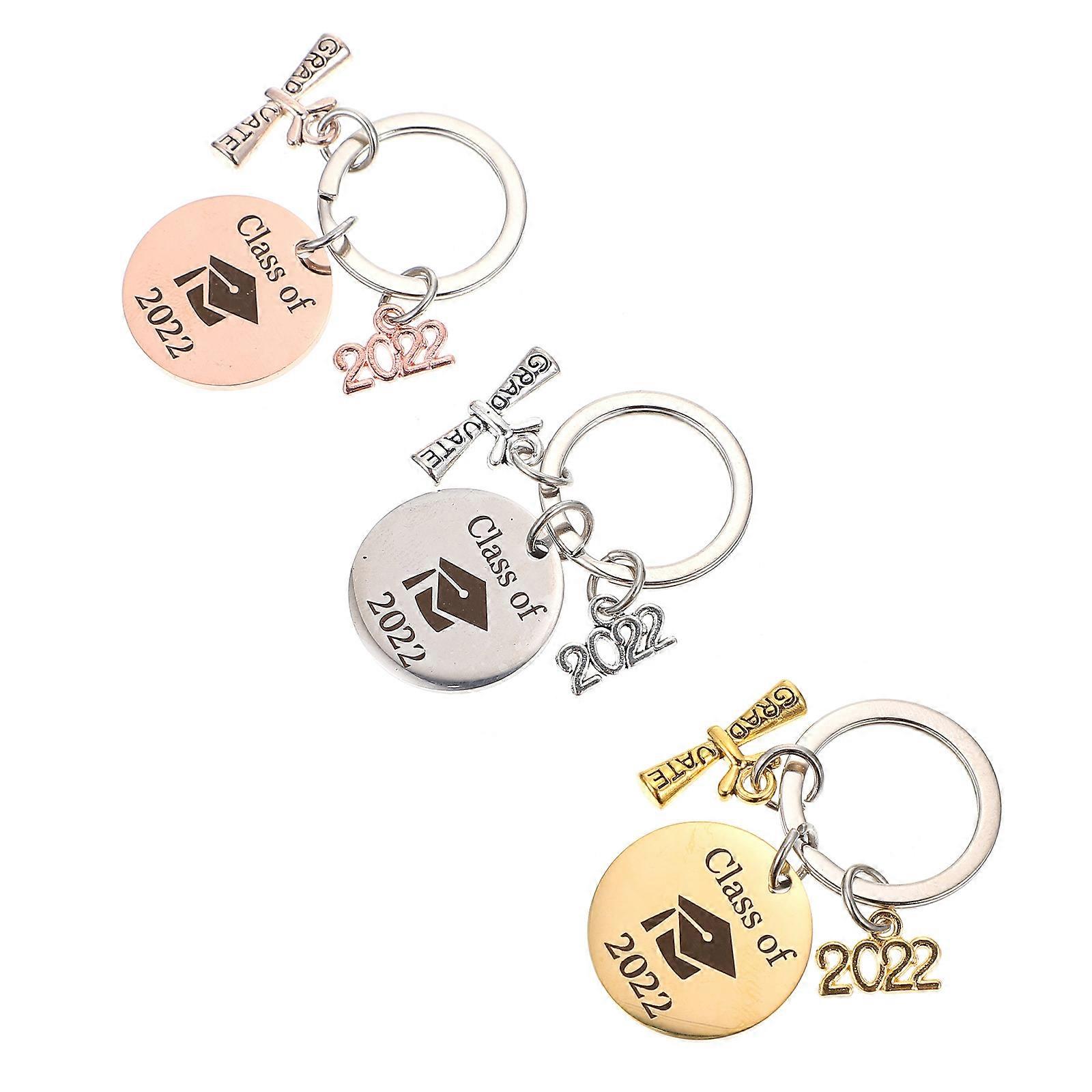 Creative Keychain for Graduation 3Pcs Metal Graduation Cap Key Pendants Perfect Students Graduation Ceremony Assorted Color