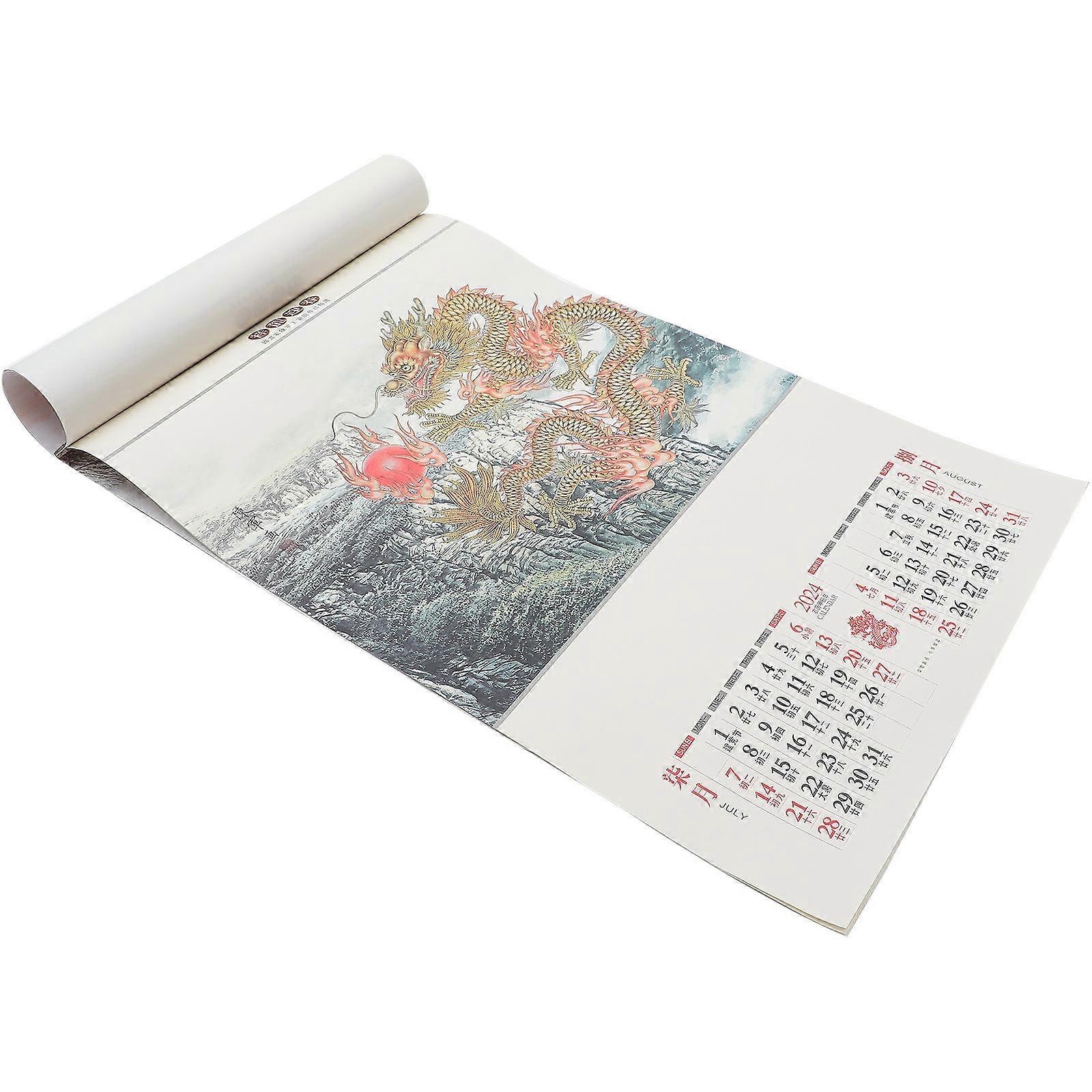 Rectangular Traditional Year of Dragon Calendar 2024 For Office Use 69X43CM Date Tracking 1Pcs