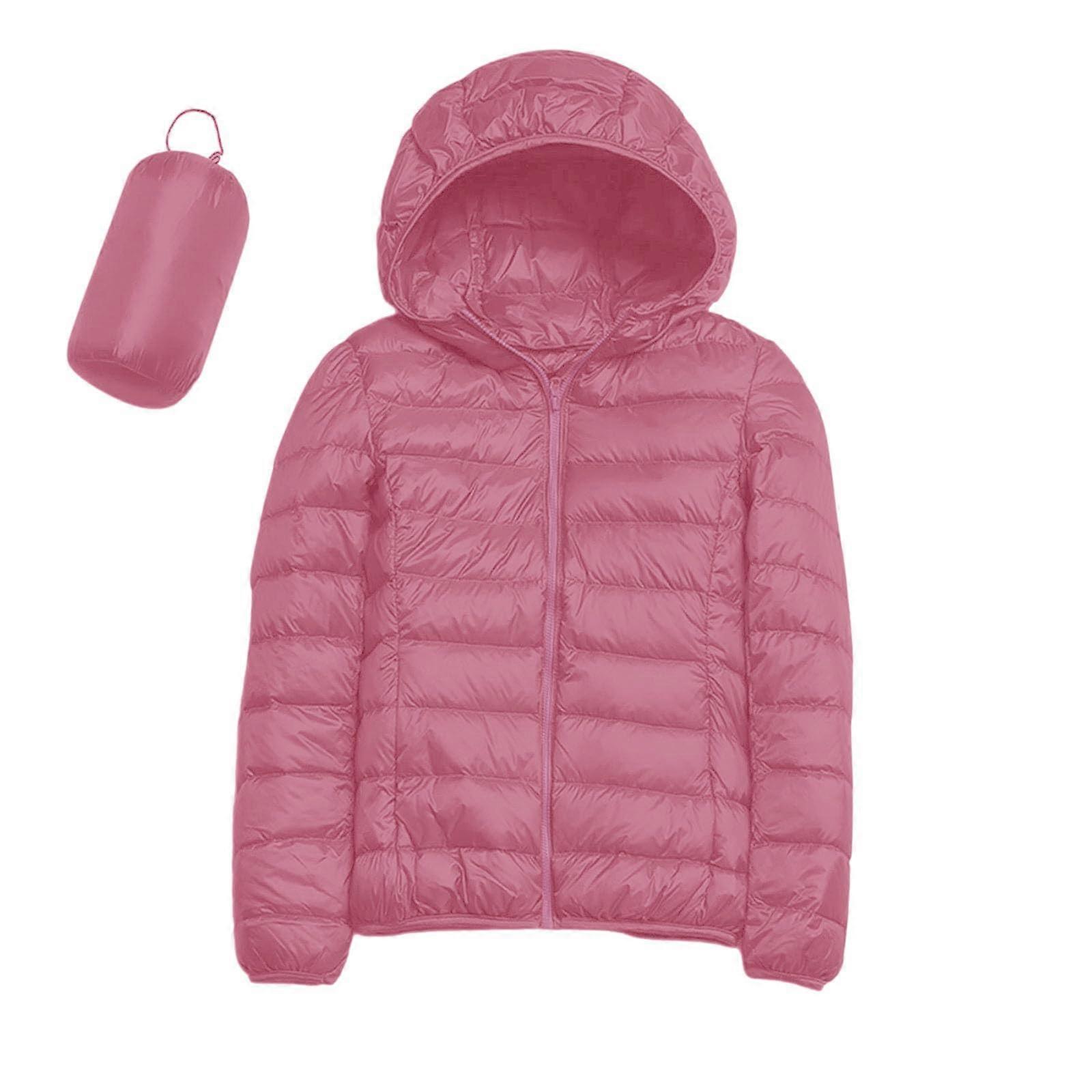 Women's Quilted Lightweight Down Puffer Jacket with Hood and Pockets, Packable Thin Winter Coat in O Rosa S