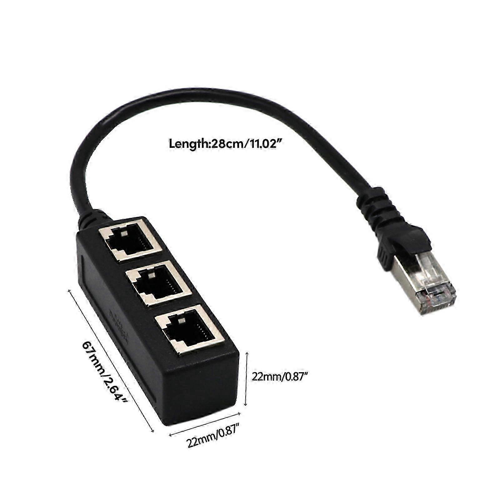 Ethernet Splitter Adapter, 1 Stecker auf 3 Buchse RJ45 LAN Netzwerk für Cat5 Cat5e Cat6 Cat7 Kabel