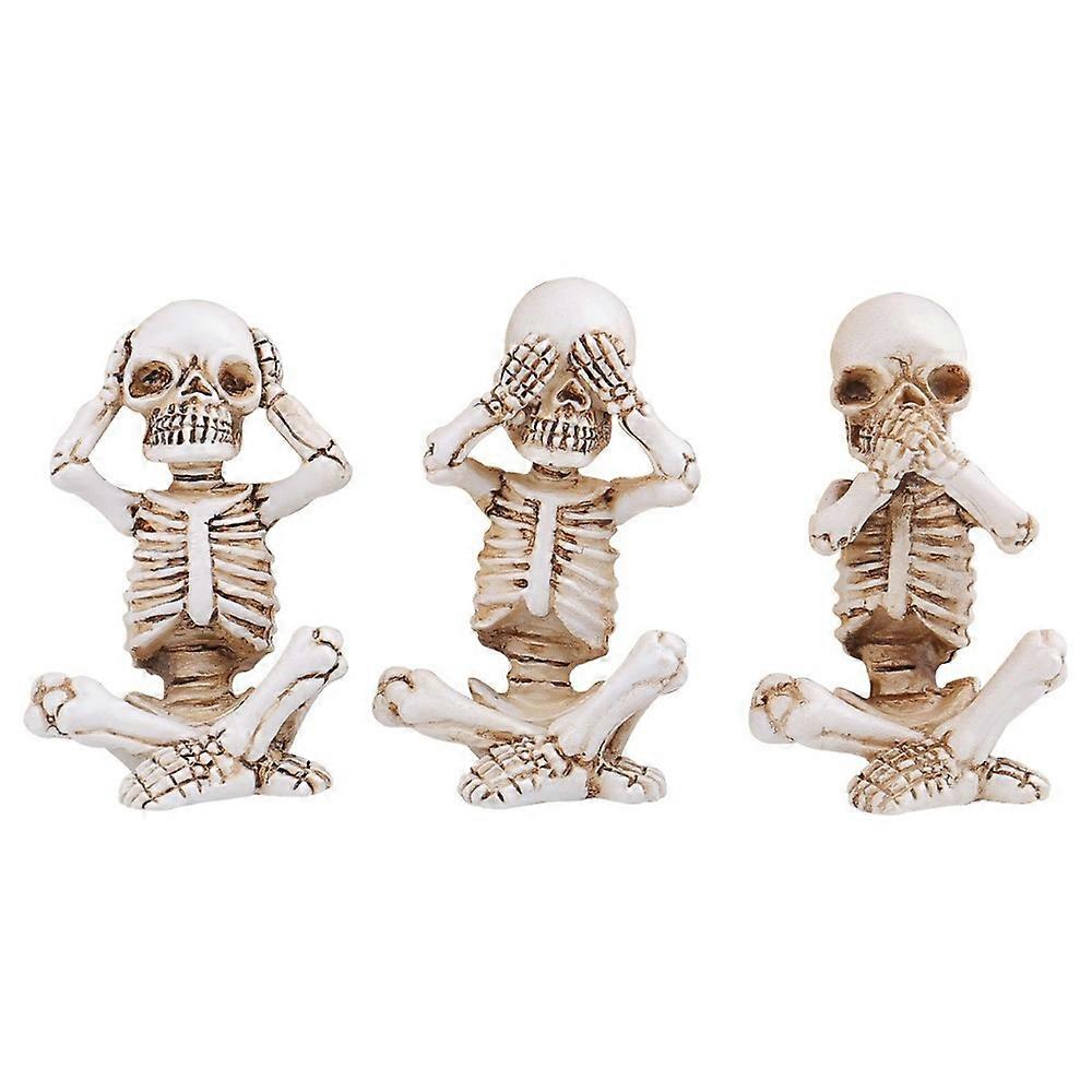 3PCS Halloween Mini Skull Statue Desktop Decoration Resin Decor Sitting Skeleton Figurines