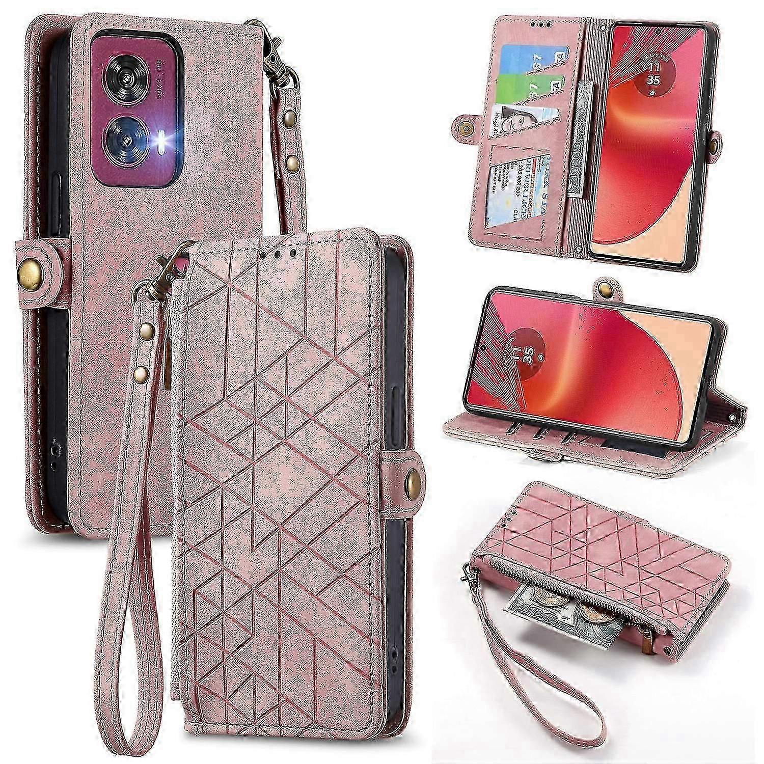 For Motorola Edge 50 Fusion 5G Case Zipper Wallet PU Leather Geomet...