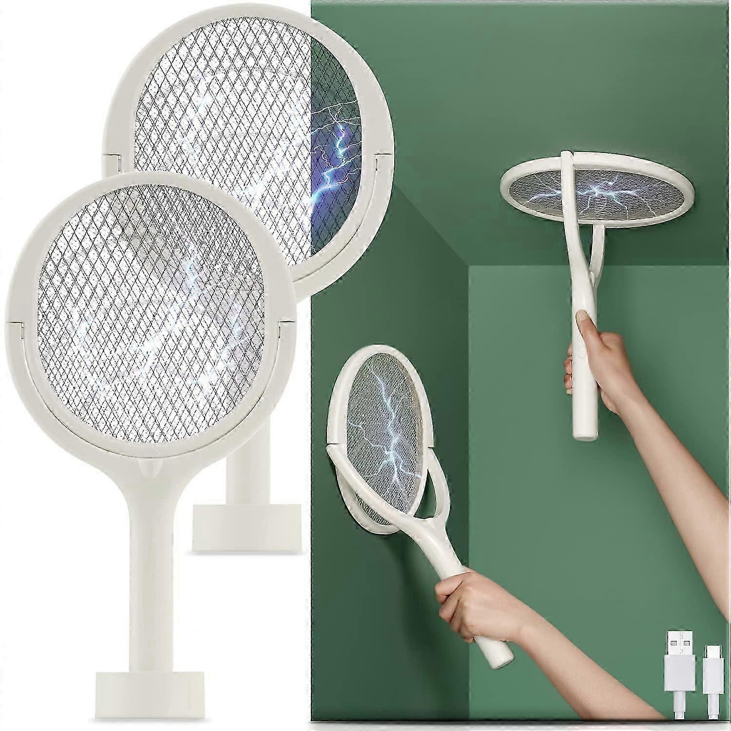 Rotating Head Rechargeable Fly Zapper Electric Fly Swatter Racket Fly Killer Fly Catcher Indoor Fruit Fly Trap Spider Catcher Bug Zapper GLS 2024 New