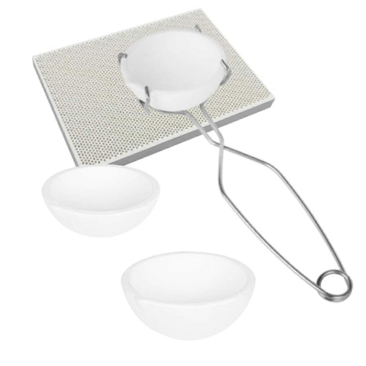 Small Ceramic Crucible Dish Set with Honeycomb Soldering Board and Whip Tongs Handle for 5 Pieces