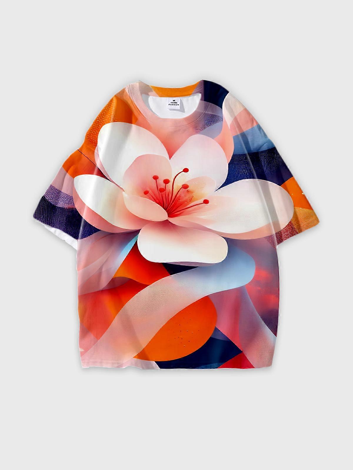 T-Shirt Round Neck, Loose Short Sleeve Pattern Graphic Tee, Unisex Summer Casual Top V2536