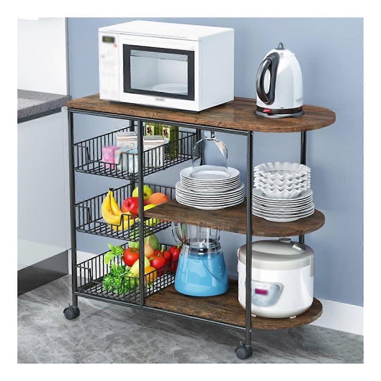 3Tier Microwave Stand With Wheel Casters, Kitchen Storage Rack For Microwave Oven, Spice Seasoning, Printer Stand
