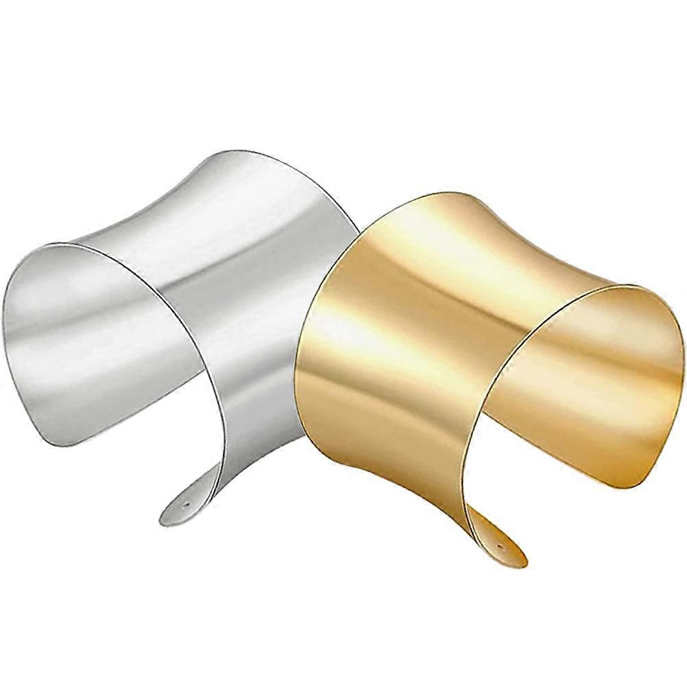 2pcs Women's Wide Metal Cuff Bangle Bracelets Decorative