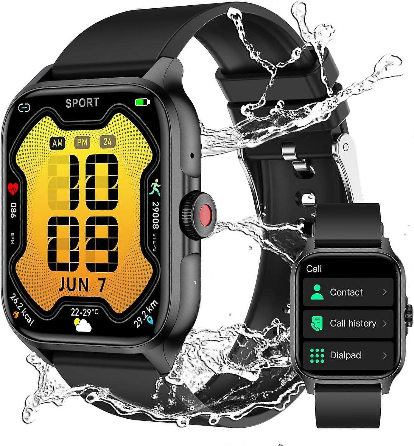 1.85 Inch Touch Smart Watch, Answer/Make Calls, Pedometer, Heart Rate, Sleep Monitor, 100+ Sports Modes for Men and Women, Android iOS(Black)
