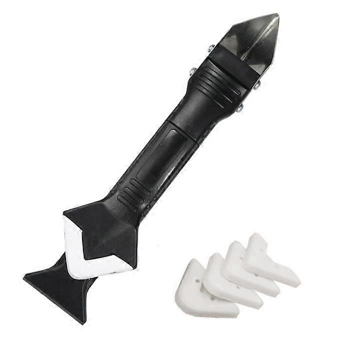 Black - 3 In 1 Caulking Tool Set, Glass Glue Angle Scraper With 5 Silic Pads