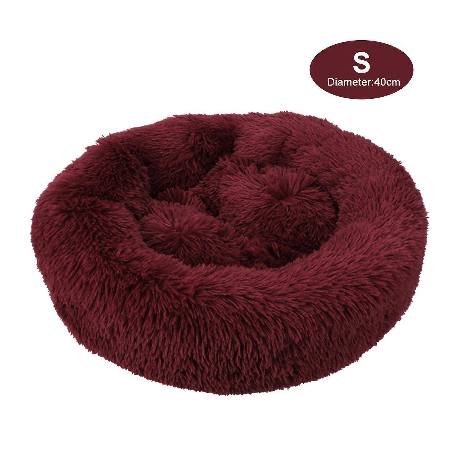 Fluffy Plush Round Dog Bed S 40cm Soft Self-Warming Cushion