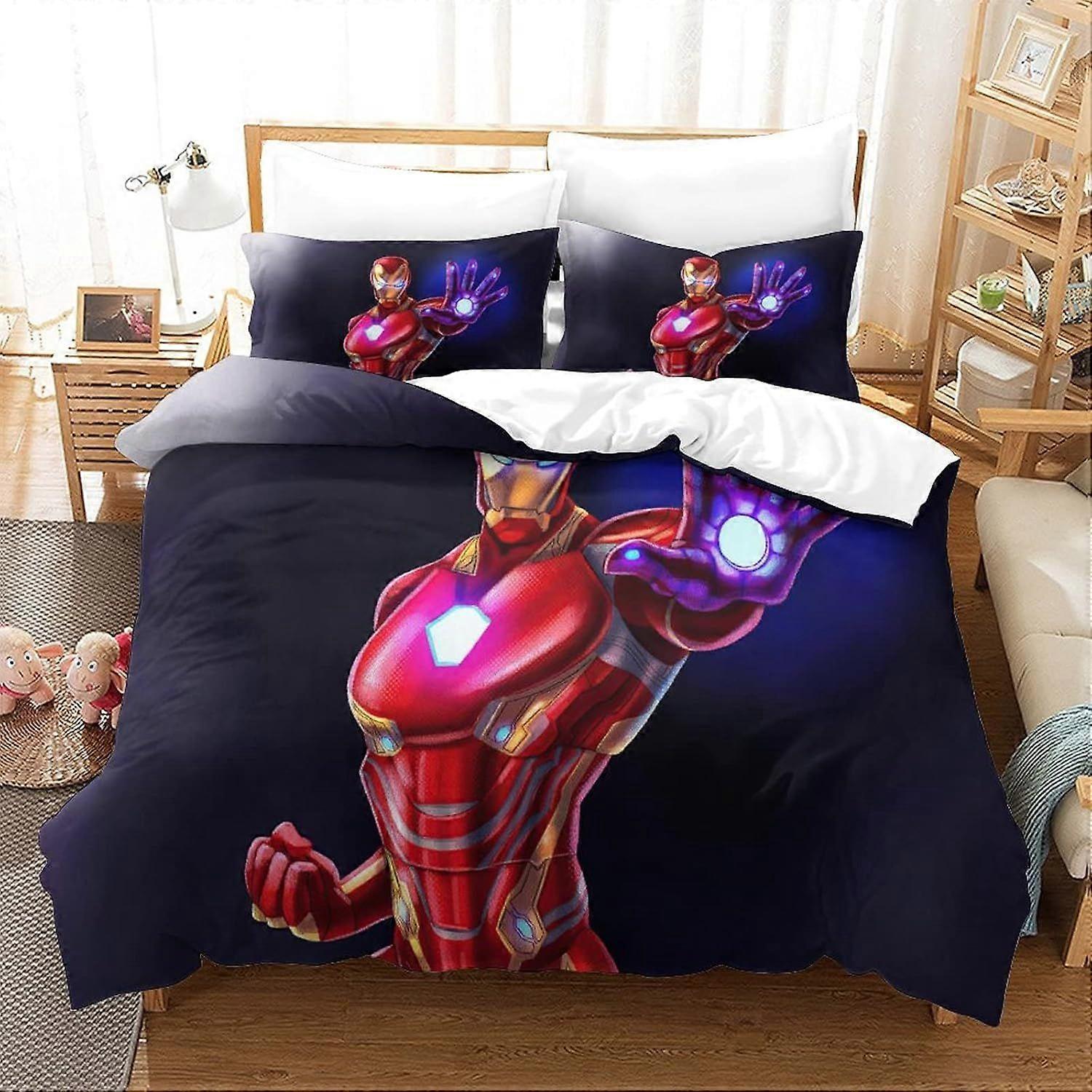 Bedding Sets Single Size Bedding Iron Man Printed Duvet Cover Soft Hypoallergenic Microfiber Quilt Cover with Pillowcase with Zipeer Closure for in Ki