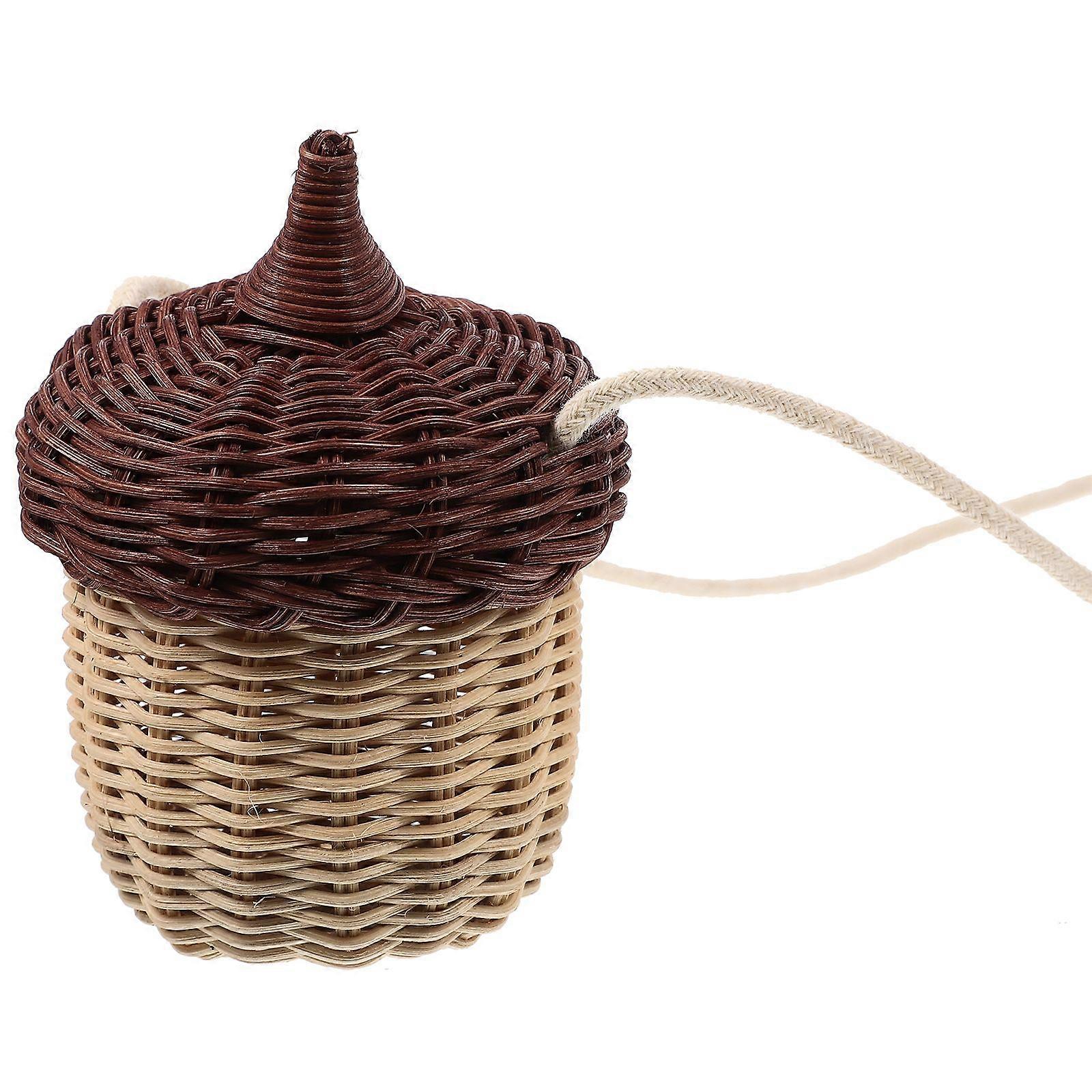 1pc Rattan Woven Mini Acorn Shape Cross Body Hanging Basket (As shown)