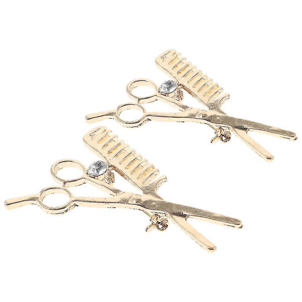 Golden Barber Brooch Pin Decorative Pin 10Pcs with Comb and Scissors Design