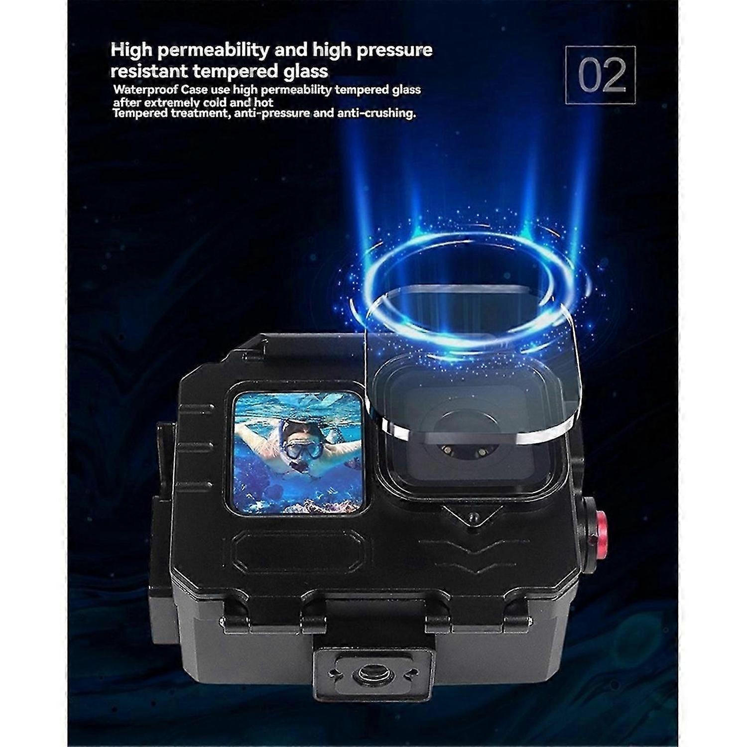 80M Waterproof Case for GoPro12/11/10 Action Camera Deep Diving Action Camera Protective Frame Case