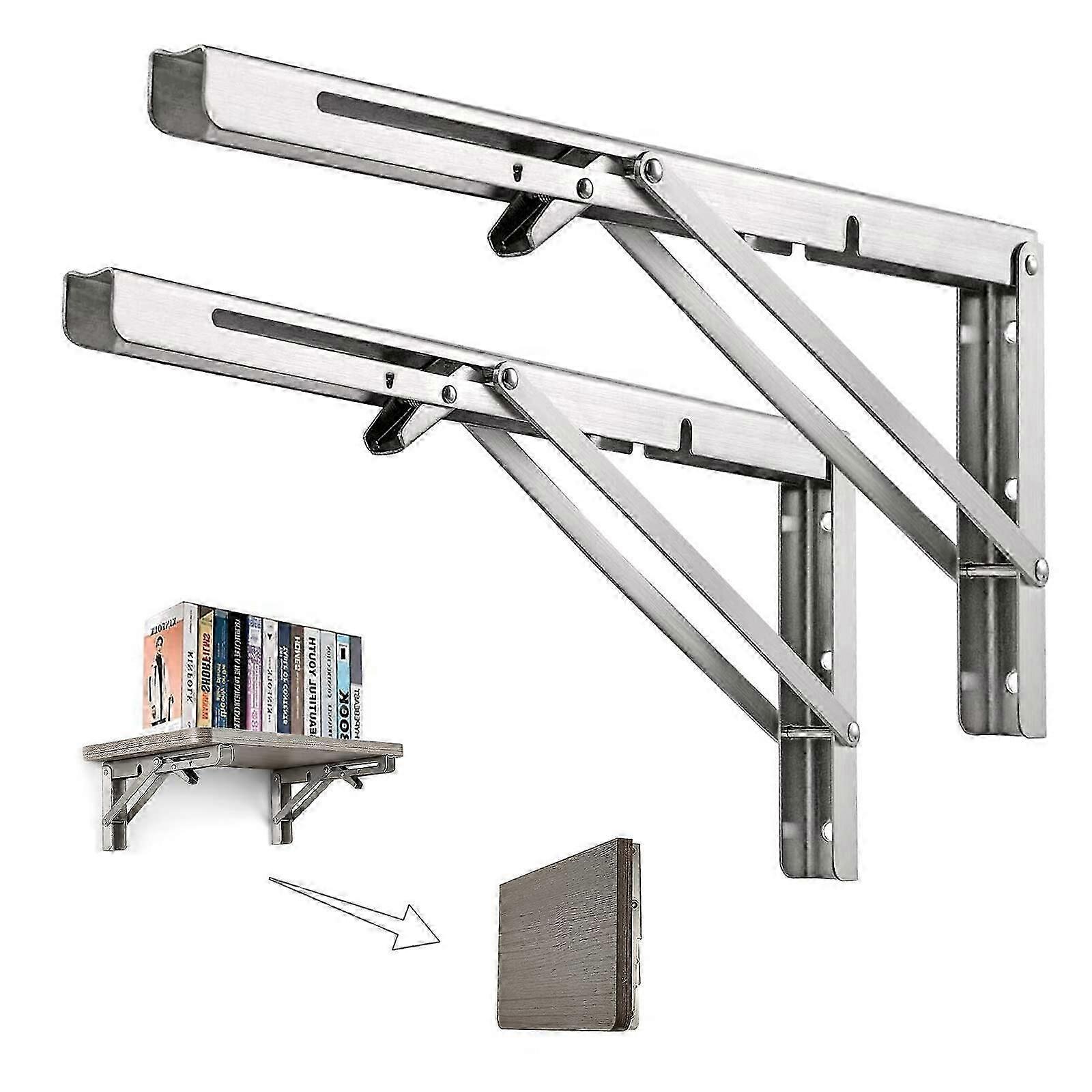 Folding Shelf Brackets,2pcs Heavy Duty Stainless Steel Collapsible Shelf Bracket