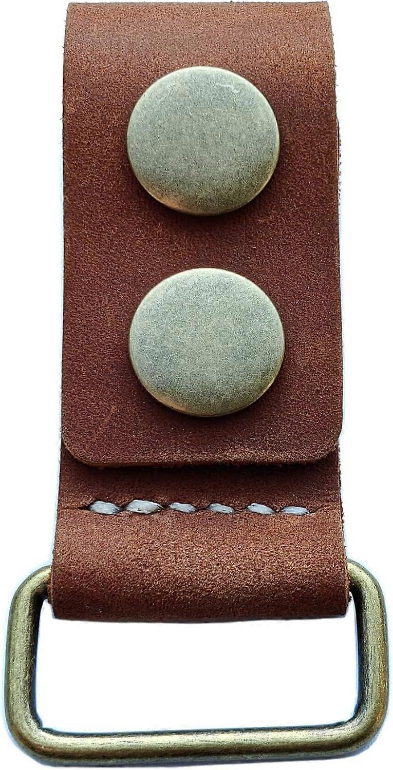 Universal Heavy Duty Double Button Handmade Leather Key Chain, Metal Square Buckle Keychain