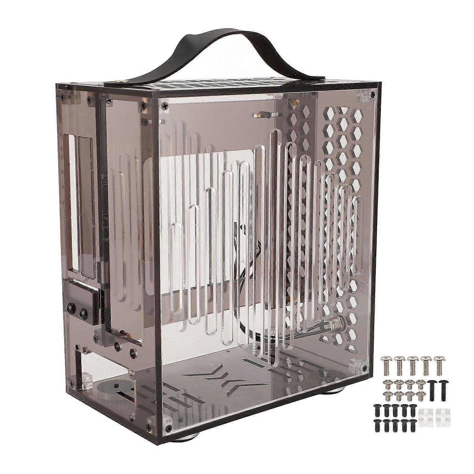 23x20.5x12cm Miniature ITX PC Case Clear Arcylic PC Case Portable DIY Desktop Computer Case 360 Degree Open Hollow Airflow Case Black