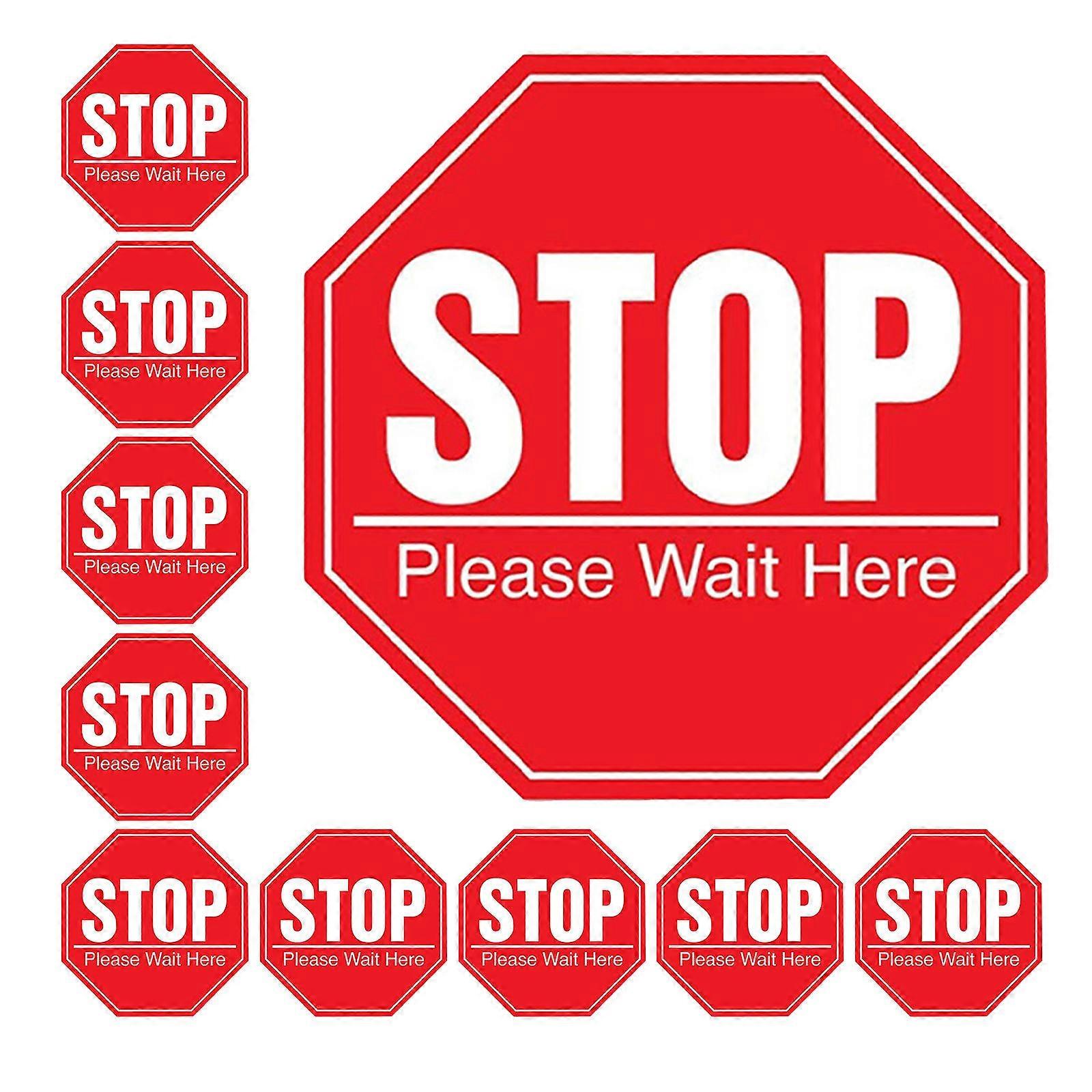Stop Please Wait Here Decals for Safety Distance 20Pcs Red Floor Stickers