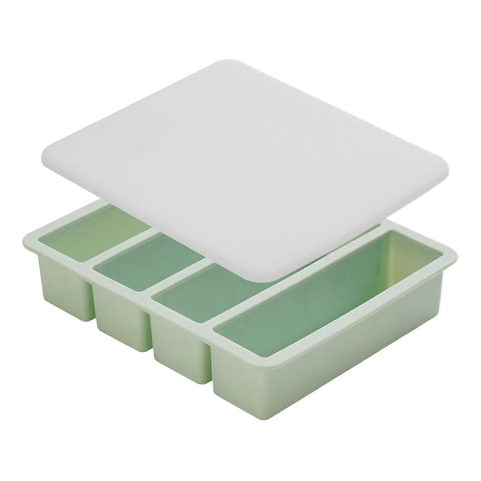 Ice Cubee Tray Silicone 4Piece Covered Square Ice Moulds With Lid For Whiskey Juice Wine Coffee Green