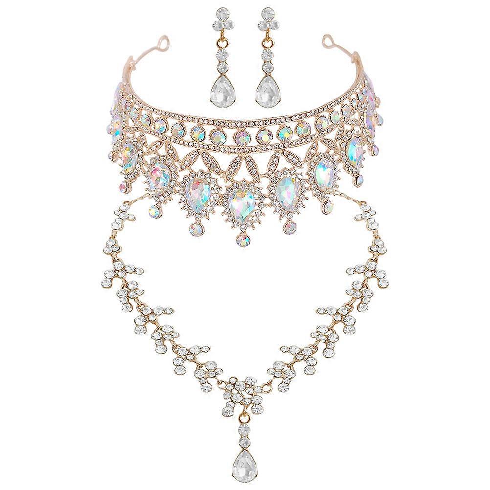 Vintage Crown Shape Rhinestone Inlaid Headband And Earrings Set For Bride Ideal For Various Occasions Including Prom And Dinner Party 2 Sets