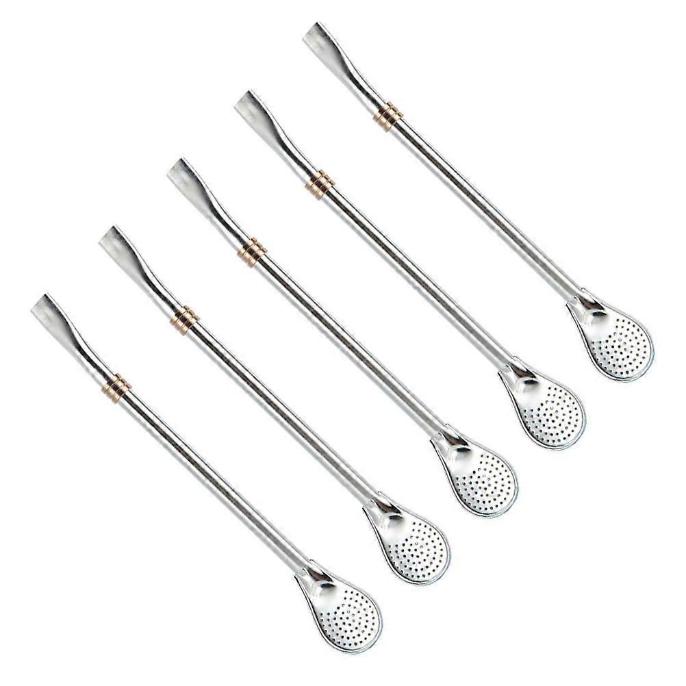 Silver Stainless Steel Straw Spoon for Drinking 15Pcs Filtering Mixing Spoon