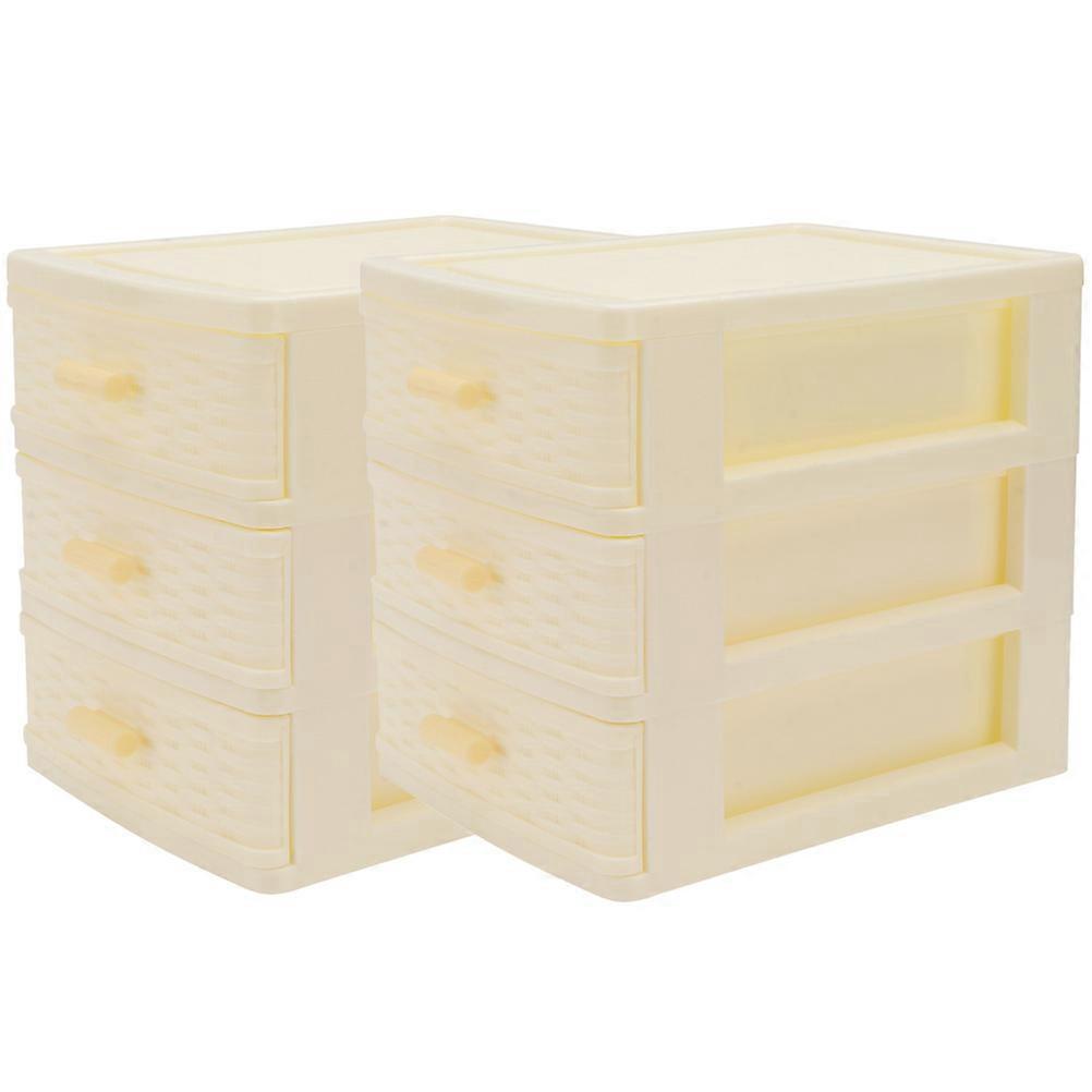 Beige Drawer Type Storage Boxes For Home Organization Three-Layer Desktop Dresser Organizers 8 Pcs