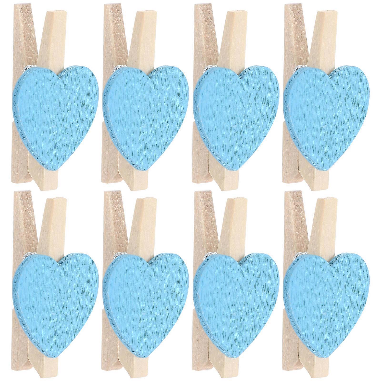 200Pcs Rectangular Love Wood Clips Ideal For Photo And Painting Storage Suitable For Home And Store Decoration In Blue