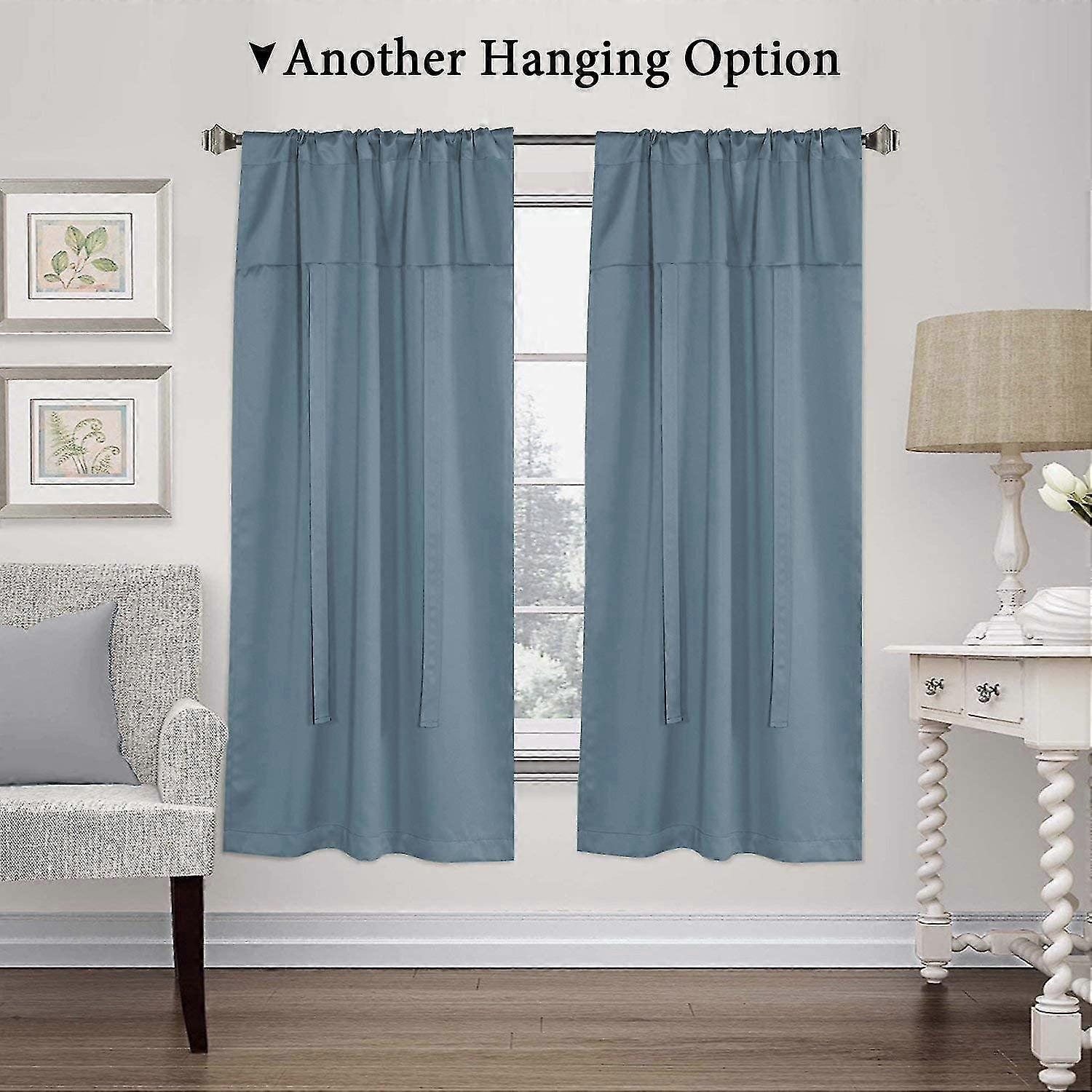 Copy of 2x roman curtains tie up blockout curtains for small window blackout curtains rod pocket window draperies / shade, stone blue 2025