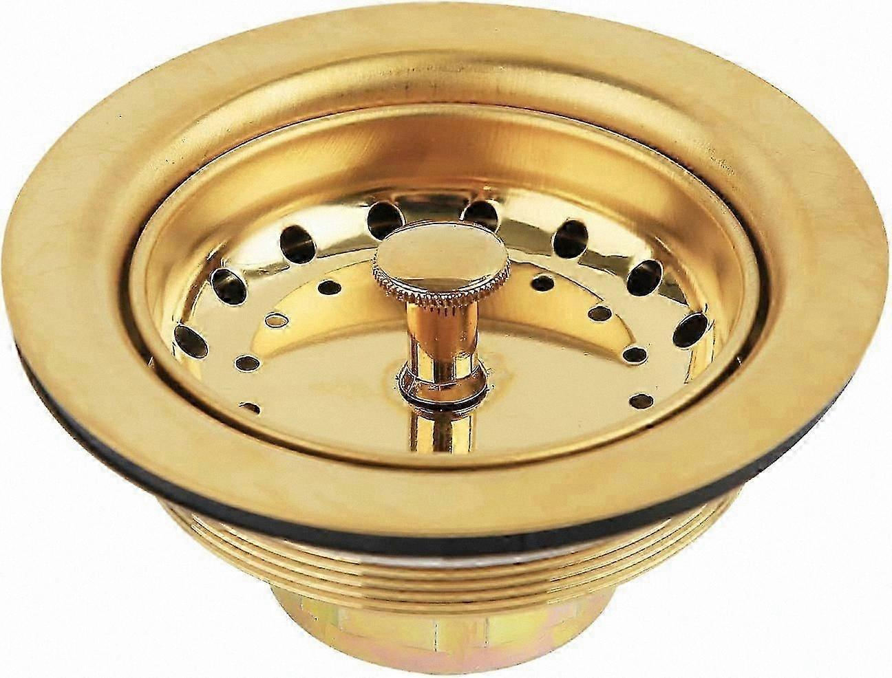 3,5 tommer afløb til vask i rustfrit stål med guldfinish og sort si til køkkenbrug