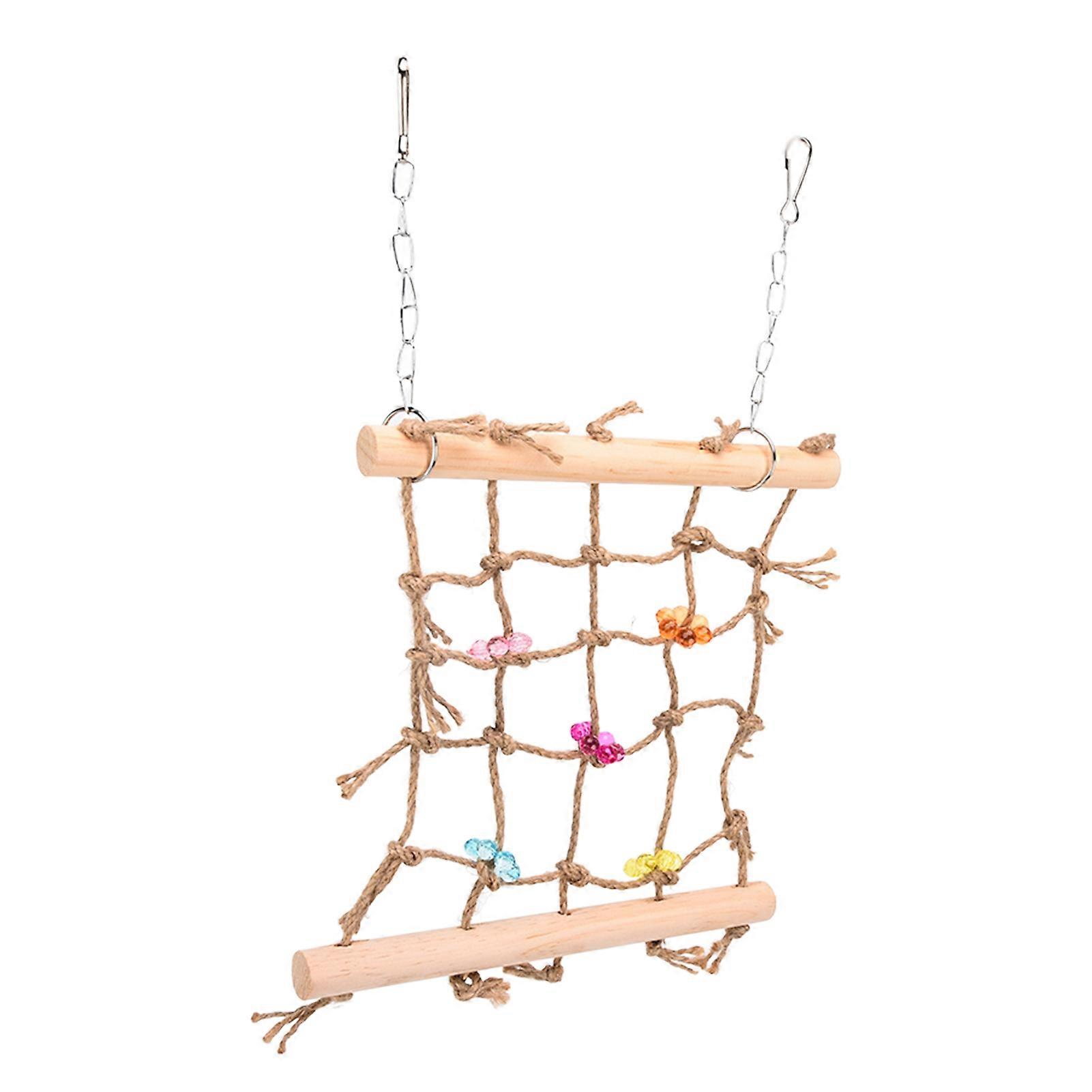 Parrot Climbing Net 40cm Acrylic Rope Balance Toy 24cm Stick
