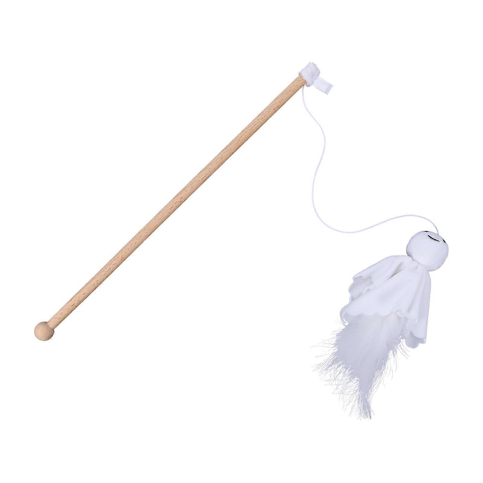 Cat Teaser Stick Wooden Cat Interactive Toy for Pet Use Halloween Ghost