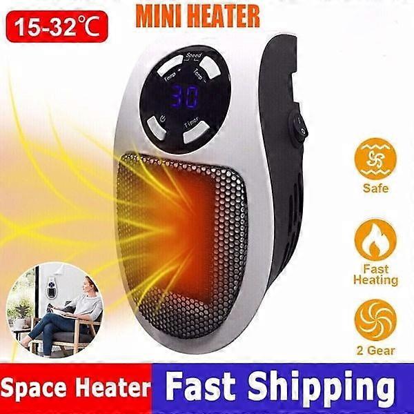 Portable plug-in wall space heater, digital timer, electric personal heater, fan
