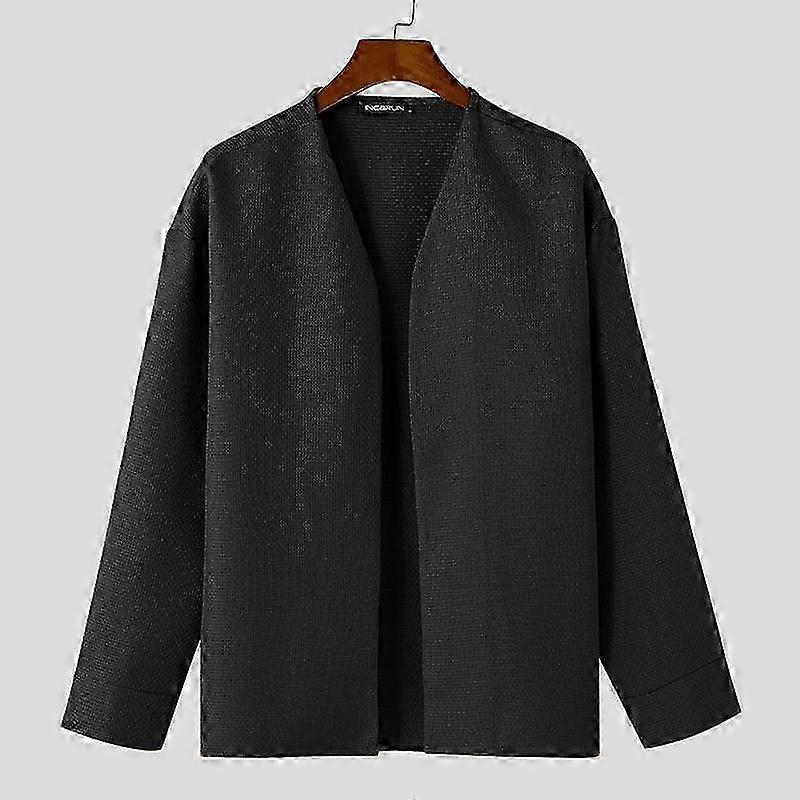 Men's Open Front Textured Jacket Long Sleeve Cardigan for Autumn Spring