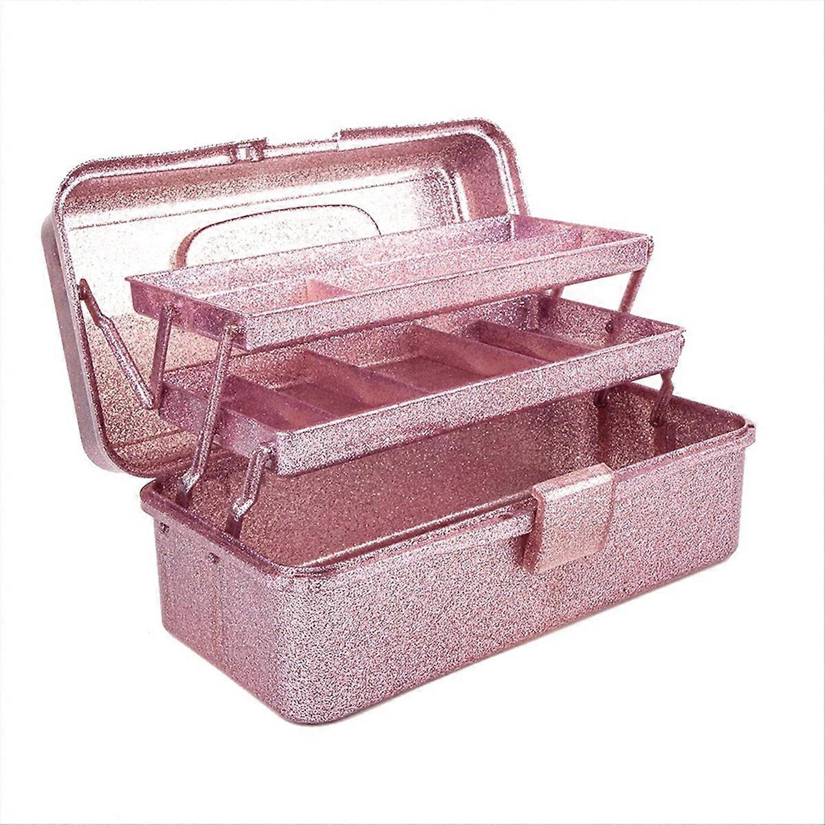 Glitter Pink & Craft Tool Storage Box,3-Layer Stackable Carry Tackle