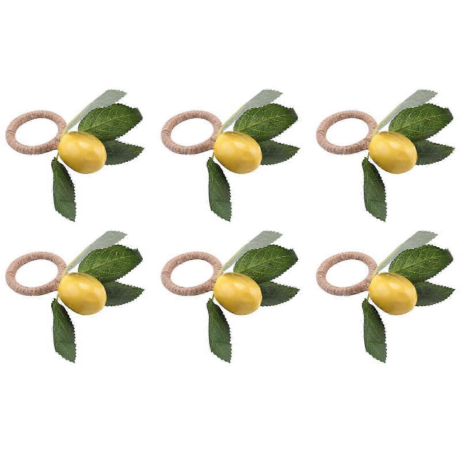 Napkin Rings Set of 6,Decorative Lemon Vine Leaf Napkin Rings, Dinning Table Setting Yellow Napkin Buckle Napkin Holders 26s