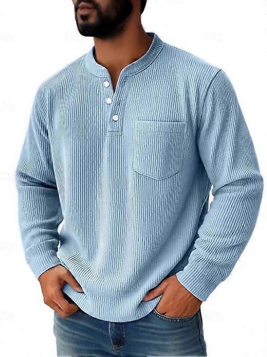 Men's solid color corduroy three-button long-sleeved top